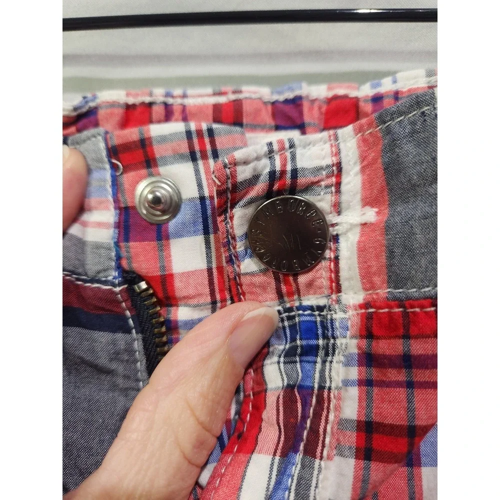 Gymboree Boys Sz 7 Patriotic Red Blue Prep Shorts Plaid Patchwork 4th‎ Of July